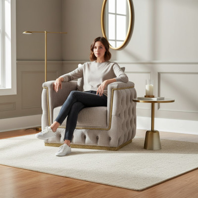Armchair Seat Modern Design Living Room Upholstery Metal with Textile