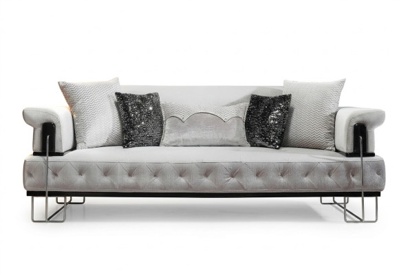 Upholstered Furniture Three-Seater Sofa 3-Seater Couch White Metal with Fabric