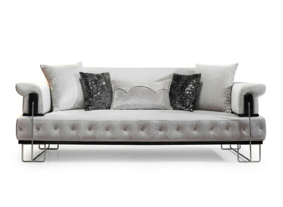 Upholstered Furniture Three-Seater Sofa 3-Seater Couch White Metal with Fabric