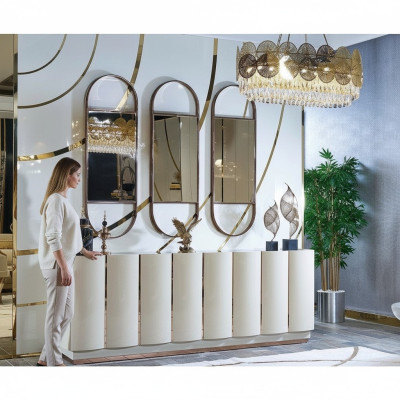 Living room sideboard white mirror material wood with metal style modern