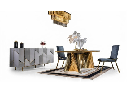 Dining room set chairs dining table sideboard tables 6-piece stainless steel gold