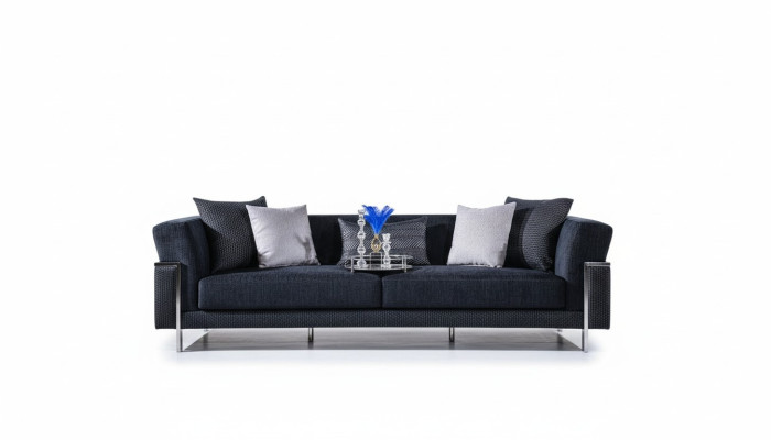 Living room sofa set 3+1 mirror coffee table seat set design