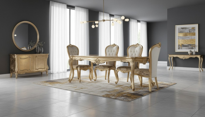 Dining room dining table chair group set wood table tables baroque sets 5-piece set
