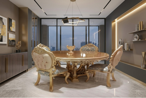 5-piece classic dining room set with round table and chairs