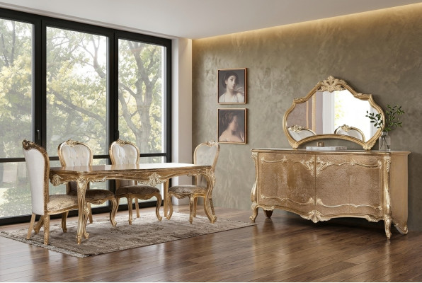 Dining room dining table chair group set wood table sideboard mirror set 7-piece