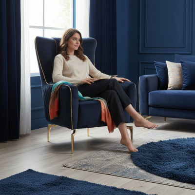 Armchair Wingback Chair Luxury 1-Seater Upholstered Seat Designer Textile Seat Fabric Modern