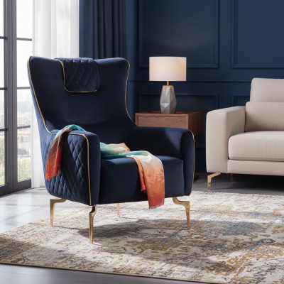 Armchair Wingback Chair Luxury 1-Seater Upholstered Seat Designer Textile Seat Fabric Modern
