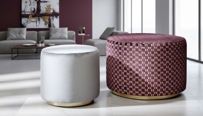 Group ottoman stool bench pouf velvet stool fabric round wood set of 2 pieces