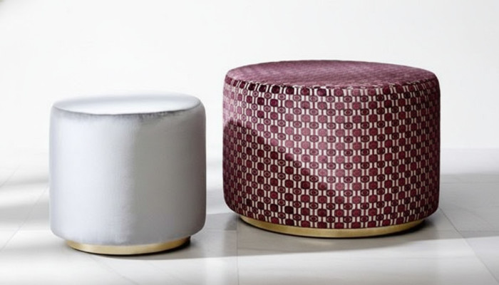 Group ottoman stool bench pouf velvet stool fabric round wood set of 2 pieces
