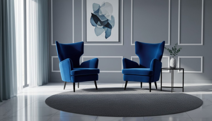 Armchair Wingback Chair 1-Seater Seat Fabric Luxury Living Room Modern Blue