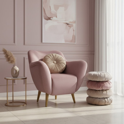 Armchair Wing Chair 1-Seater Fabric Seat Luxury Living Room Modern Pink