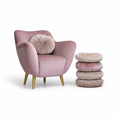 Armchair Wing Chair 1-Seater Fabric Seat Luxury Living Room Modern Pink