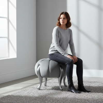 Luxury Stool Footstool Polyester Living Room Seat Fabric Gray Luxury Bench Velvet