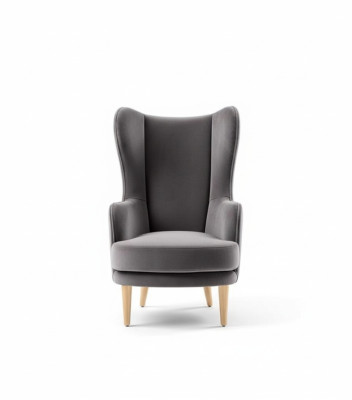Wing chair, armchair, club chair, cocktail chair, luxury seat, gray seat, living room.