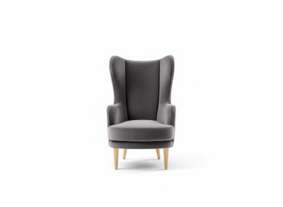 Wing chair, armchair, club chair, cocktail chair, luxury seat, gray seat, living room.