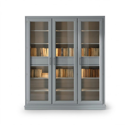 Gray bookshelf with glass doors - Stylish storage solution for your book collection