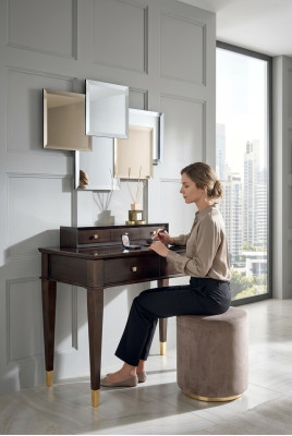 Makeup Table Stool Console Table Luxury Wood Secretary Brown Bedroom 2-piece set