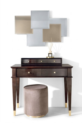 Makeup Table Stool Console Table Luxury Wood Secretary Brown Bedroom 2-piece set