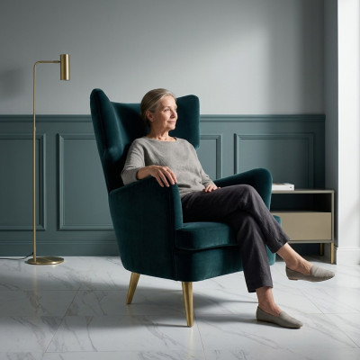 Wing chair, armchair, club chair, cocktail chair, luxury seat, seat, living room, green