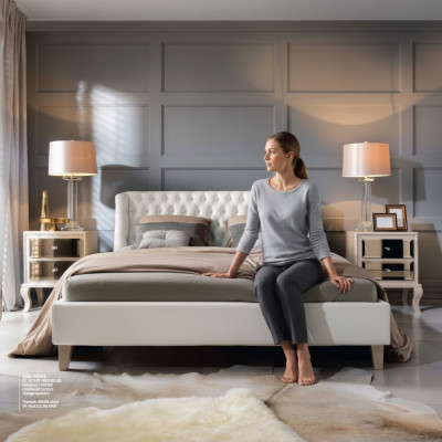 Luxury Bedroom Bed Nightstand Set Double Bed Beds 3-piece Modern White