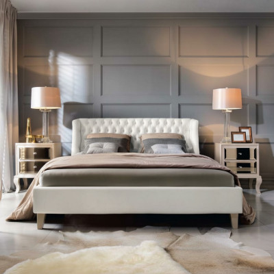 Luxury Bedroom Bed Nightstand Set Double Bed Beds 3-piece Modern White