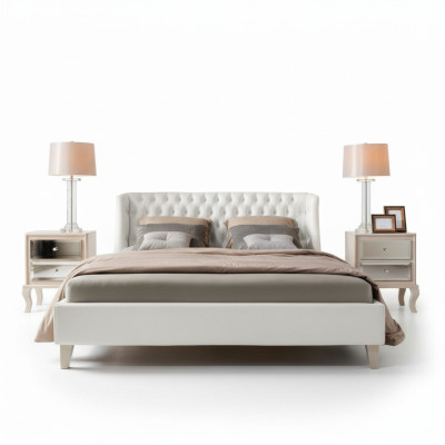 Luxury Bedroom Bed Nightstand Set Double Bed Beds 3-piece Modern White