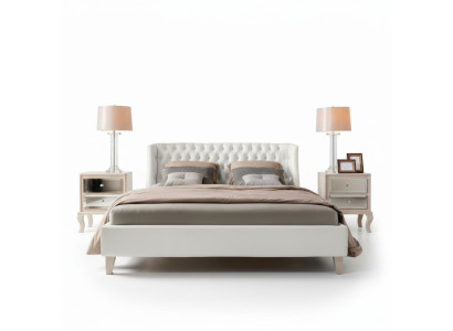 Luxury Bedroom Bed Nightstand Set Double Bed Beds 3-piece Modern White