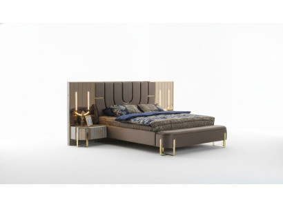 Double Bed Set Bedroom Luxury Bed Modern Brown 3-Piece Design