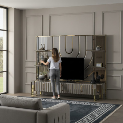 TV stand RTV lowboard sideboard living room gold gray luxury wood new