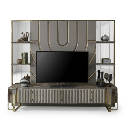 TV stand RTV lowboard sideboard living room gold gray luxury wood new