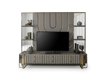 TV stand RTV lowboard sideboard living room gold gray luxury wood new