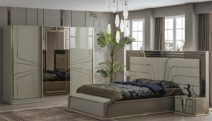Modern bedroom set in beige with a European accent