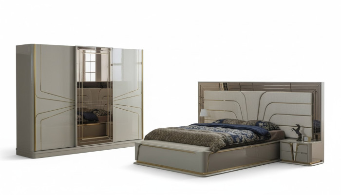 Modern bedroom set in beige with a European accent