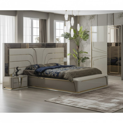 Bedroom suite double bed luxury bed modern beige set 3-piece new