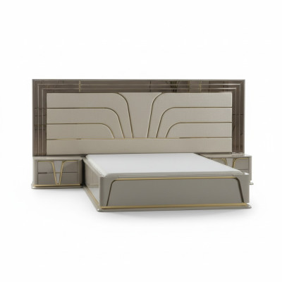 Bedroom suite double bed luxury bed modern beige set 3-piece new