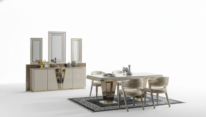 Luxury Dining Set Dining Room Dining Table Suite Chairs Dining Area Beige 6-piece