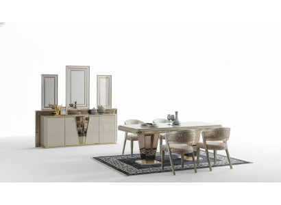 Luxury Dining Set Dining Room Dining Table Suite Chairs Dining Area Beige 6-piece