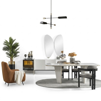 Dining set suite dining room dining table luxury chairs dining corner 9-piece white
