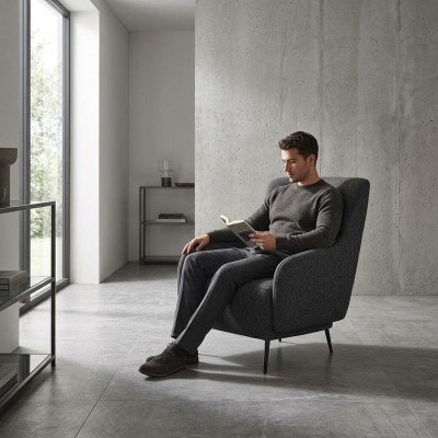 Armchair Wingback Modern Fabric Living Room Polyester Gray Design Seat New