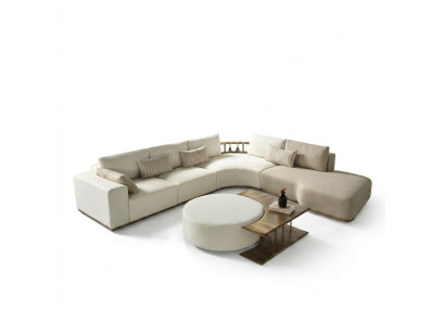White corner sofa L-shaped couch coffee table luxury fabric furniture white design new