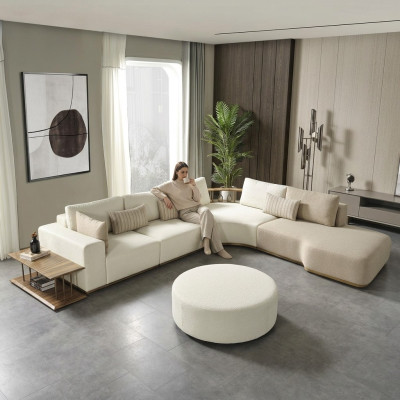 White Modern Corner Sofa L-Shaped Couch Luxury Upholstered Sofa Living Room Furniture