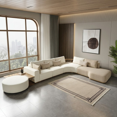 White Modern Corner Sofa L-Shaped Couch Luxury Upholstered Sofa Living Room Furniture