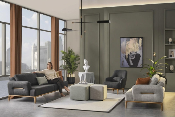 Sofa suite sofa armchair 431 seater fabric luxury gray sofas living room