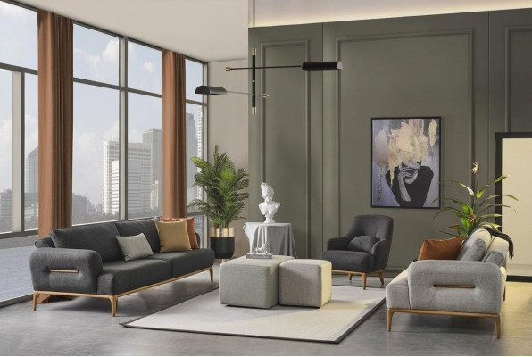 Sofa suite sofa armchair 431 seater fabric luxury gray sofas living room