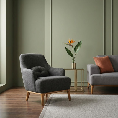 Armchair Wing Chair Modern Fabric Living Room Polyester Gray Design Seat