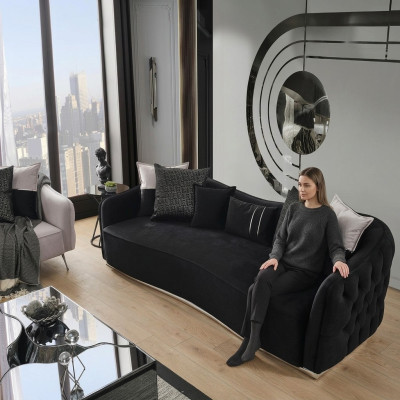 Four-seater sofa 4 seater sofas modern design fabric polyester black