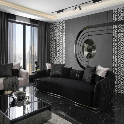Four-seater sofa 4 seater sofas modern design fabric polyester black