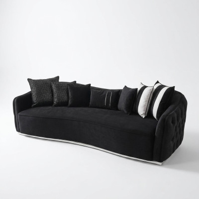 Four-seater sofa 4 seater sofas modern design fabric polyester black
