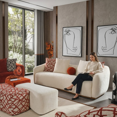 Four-seater sofa, 4-seater sofas, modern design, fabric polyester, white, new