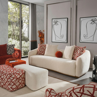 Four-seater sofa, 4-seater sofas, modern design, fabric polyester, white, new